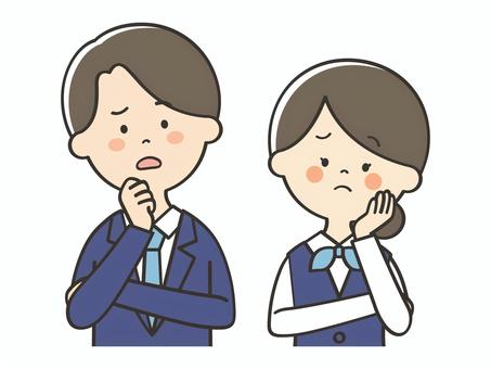 悩むスーツの男女 悩むスーツの男女 悩む,困る,不安,考える,心配,わからない,疑問,不満,男性,男のイラスト素材