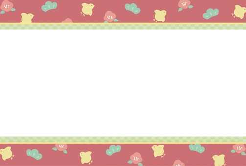 正月の市松模様フレーム_椿 赤 横 正月,和柄,1月,冬,背景,フレーム,年中行事,年末,年始,日本のイラスト素材