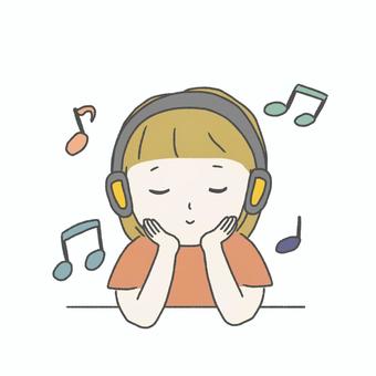 ヘッドホンで音楽を聴く女性 女性,ヘッドホン,音楽,聴く,ミュージック,シンプル,手描き,かわいい,ポーズ,ゆるいのイラスト素材