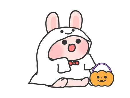 おばけなゆるうさぎ ゆるい,かわいい,うさぎ,おばけ,ハロウィン,コスプレ,かぼちゃ,手提げ,ほんわか,リボンのイラスト素材