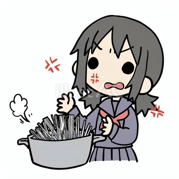 麺を怒って茹でる学生少女 麺,ゆでる,怒るのイラスト素材