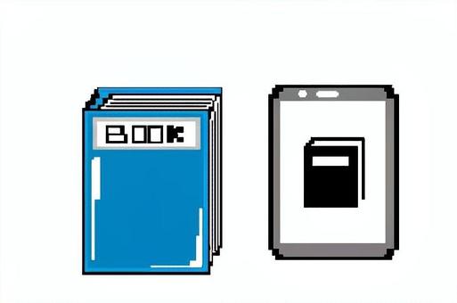 ドット絵　読書　紙書籍　電子書籍 本,タブレット,読書,ドット絵,電子書籍のイラスト素材