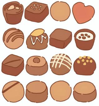 バラエティ豊かな高級チョコレートセット チョコレート,トリュフ,お洒落,かわいい,リッチ,ナッツ,クリーム,ハート,アイシング,アラザンのイラスト素材