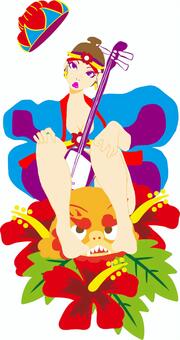 紅型女子 舞踊,女性,ポップ,シンプル,かわいい,王族,紅型,琉球王国,伝統,衣装のイラスト素材