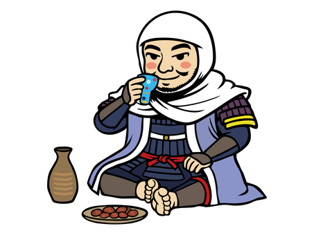 上杉謙信-2-戦国武将 上杉謙信,上杉政虎,不識庵謙信,飲酒,梅干し,盃,徳利,瓶子,酔っ払い,越後国のイラスト素材