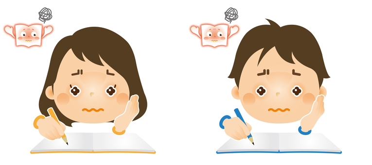 勉強をする子ども9 勉強,授業,学習,子ども,ノート,鉛筆,学校,塾,人物,男の子のイラスト素材