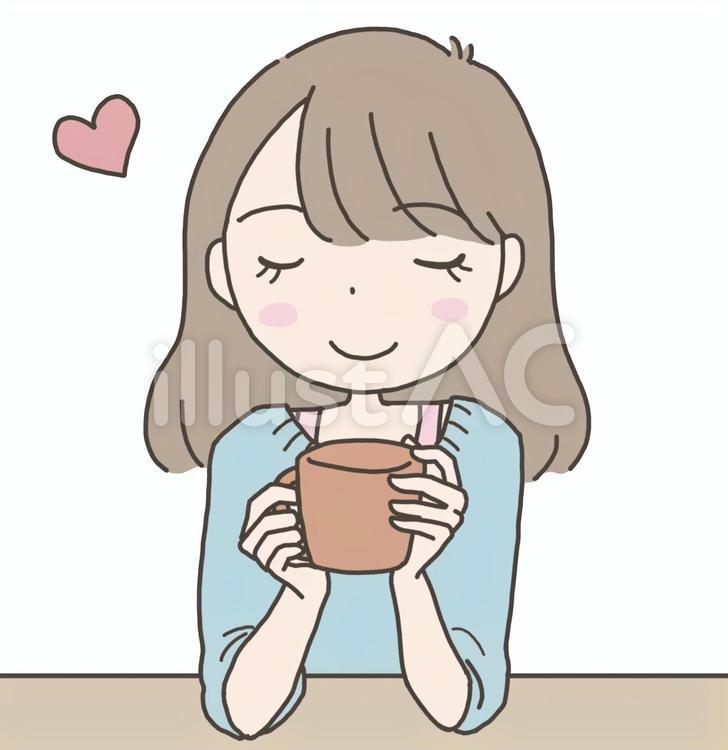 ほっこりティータイム 女性,ティータイム,茶髪のイラスト素材