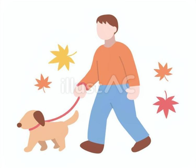 秋シーズン犬を散歩させる男性 人物,犬,散歩のイラスト素材