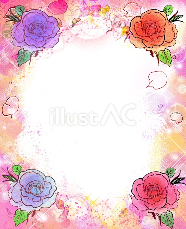 少女漫画風花びら舞う薔薇園縦フレーム背景 少女漫画,花,コミックのイラスト素材