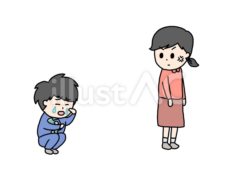 男の子が泣いてるの見てイライラ母No.2 泣く,涙,悲しいのイラスト素材