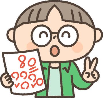 テストで80点をとった男の子 人物,子供,テスト,高得点,80点,成績,学習,勉強,男の子,小学生のイラスト素材
