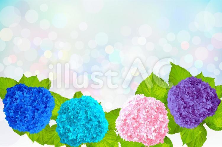 青 紫 ピンクの紫陽花とカラフルな背景イラスト No 無料イラストなら イラストac