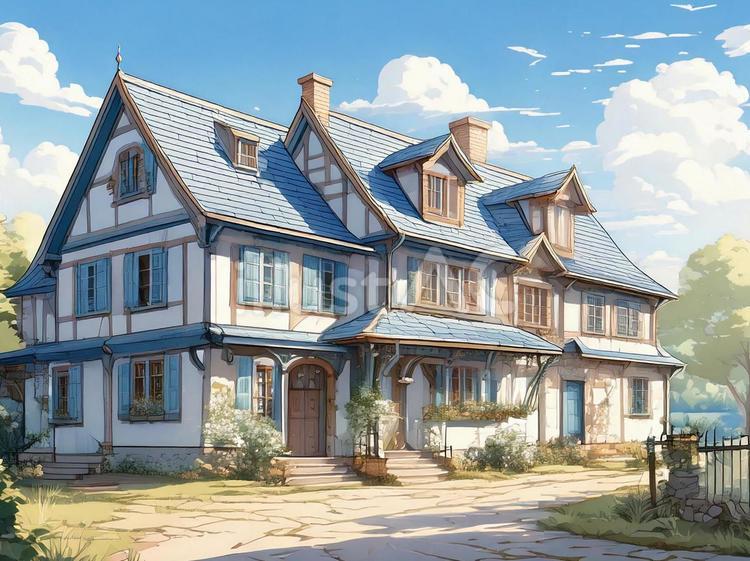 ファンタジーやゲーム風の家の背景イラスト 家,建物,ゲーム風のイラスト素材