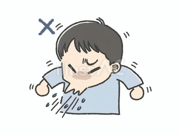 くしゃみをする男の子(バツ) くしゃみ,咳エチケット,ngのイラスト素材