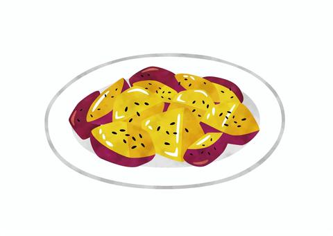大学いも　水彩 秋,さつまいも,秋の味覚,大学いも,スイーツ,大学芋,おやつ,手描き,水彩,かわいいのイラスト素材