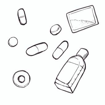 お薬セット お薬セット 薬,病気,健康,カプセル,錠剤,粉薬,飲み薬のイラスト素材