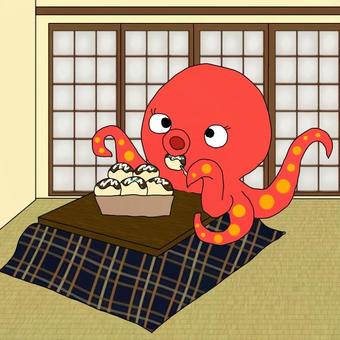 【短文カード】「こ」の言葉① たこ,たこ焼き,こたつ,冬,言語聴覚療法,絵カード,構音,情景画のイラスト素材