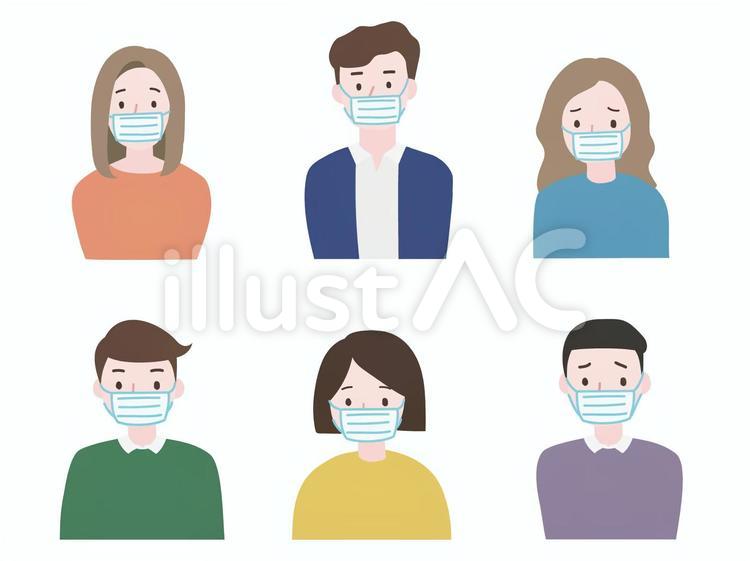 マスクをつけている人々 マスク,花粉症,人物のイラスト素材