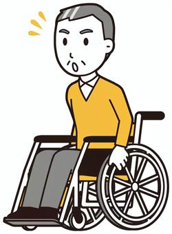  ニット中年男性(黄)-322-全身 車いす,おじさん,男性,中年,お父さん,パパ,シニア,ミドルエイジ,人物,かわいいのイラスト素材