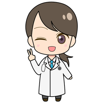 (Peace) Woman wearing a white coat/wink, female, doctor, medical, JPG, PNG and EPS