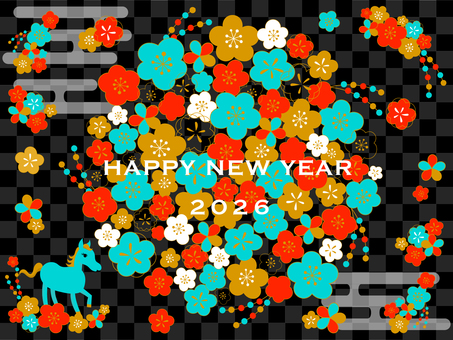 シックなお正月和柄イラスト　午年水色 正月,元旦,新年のイラスト素材