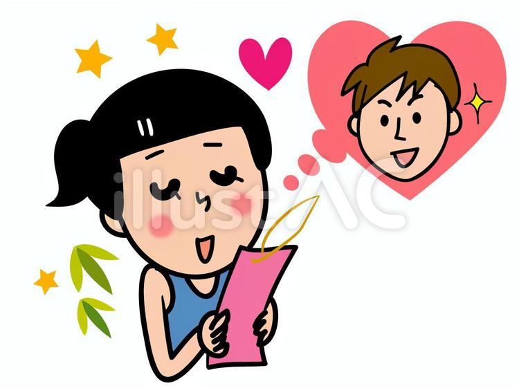 七夕の短冊に推しへの想いを託す女の子 七夕,短冊,女のイラスト素材