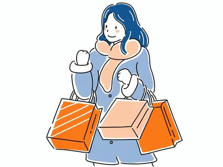 冬、ショッピングバッグを持つ女性 冬,セール,ショッピング,ショッピングバッグ,買い物,買い物袋,買い出しのイラスト素材