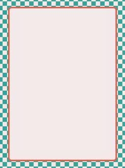 レトロヴィンテージカラーの緑チェック枠B フレーム,背景,市松,模様,チェック,パターン,柄,緑,オレンジ,ベージュのイラスト素材