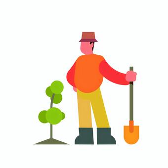 人物 047 ガーデニング,男性,植物,木,自然,農業,スコップ,土,成長,環境のイラスト素材