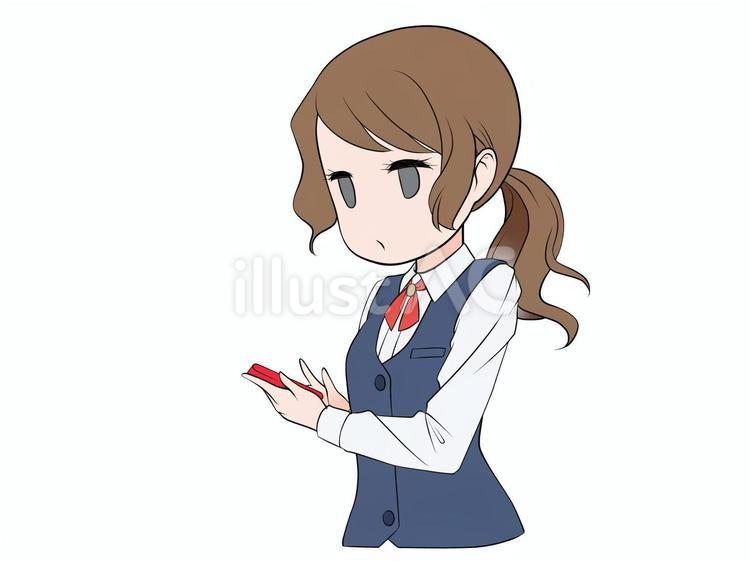 スマホを操作する・SNSを見る女性会社員 会社員,ol,女性のイラスト素材