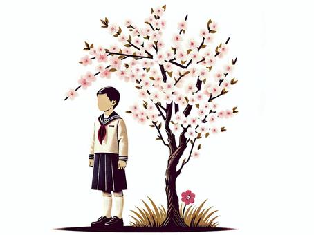 Junior high school girls and cherry blossoms_02, , JPG and PNG