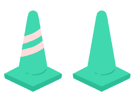 無地とライン入り2種のカラーコーン【緑】 カラーコーン,パイロン,ロードコーン,三角コーン,緑,グリーン,ラバーコーン,工事,工事現場のイラスト素材