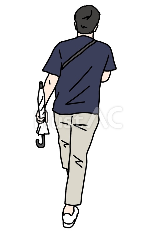 傘を持って歩く男性 男性,歩く,歩行のイラスト素材