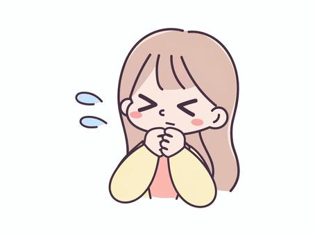 そわそわする女の子のイラスト そわそわ,緊張,落ち着かない,不安,悩み,ベクター,手描き,女性,女の子,女子のイラスト素材
