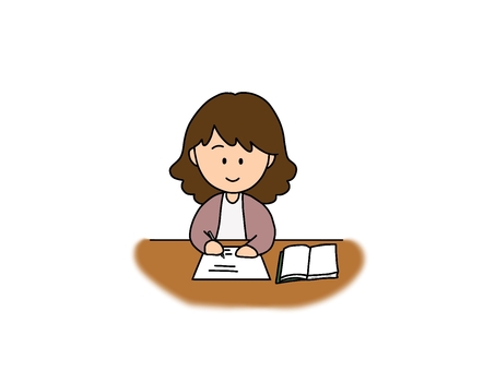 勉強する、記入する女性 女性,大人,勉強,記入,調べ物,書く,学習のイラスト素材
