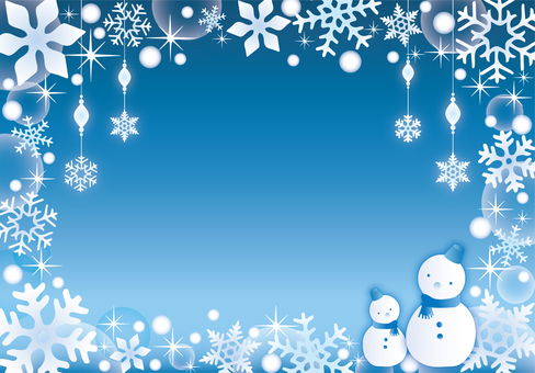 雪と氷の雪だるまフレーム 冬,雪の結晶,ゆきだるま,雪,キラキラ,かわいい,フレーム,背景,オーナメント,カードのイラスト素材