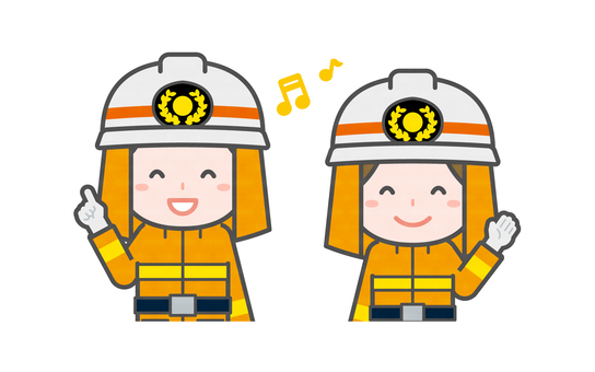 ミニ_2人_消防士の男女01 男性,女性,大人,職業,仕事,消防士,消火,火災,災害,救助のイラスト素材