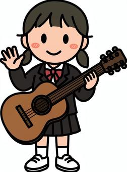 ギターの黒の女の子です。 ギター,女の子,音楽,シンプル,クラシック,楽器,演奏,ミュージシャン,ライブ,コンサートのイラスト素材
