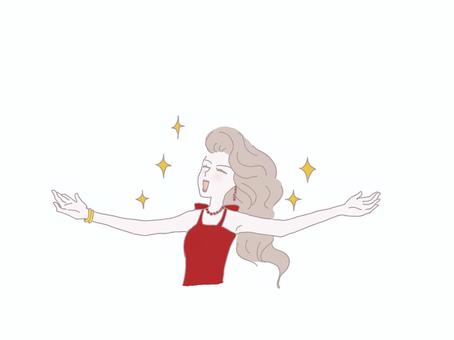 両手を広げるキラキラの女性 女性,両手を広げる,キラキラ,笑顔,ロングヘアのイラスト素材
