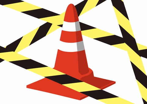 立ち入り禁止 危険地帯,パイロン,三角コーン,ラバーコーン,セーフティコーン,トラテープ,警戒用テープ,立入禁止,工事現場,危険のイラスト素材