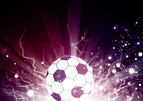 サッカーボールと稲妻の紫色の背景素材 スポーツ,サッカー,ボール,稲妻,雷,光,パーティクル,スタイリッシュ,紫色,背景のイラスト素材