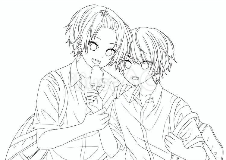 線画/男の子 線画,塗り絵,男の子のイラスト素材