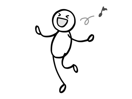 モノクロ棒人間　嬉しいハッピーな人 棒人間,人,モノクロ,白黒,モノトーン,スキップ,ハッピー,笑顔,笑う,喜ぶのイラスト素材