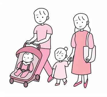シンプル家族散歩（p） シンプル,家族,ファミリー,夫婦,子ども,赤ちゃん,姉妹,散歩,買い物,おでかけのイラスト素材