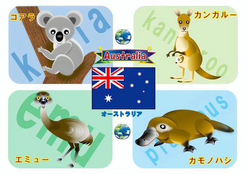 オーストラリアに生息する動物たち オーストラリア,コアラ,カンガルー,エミュー,カモノハシのイラスト素材