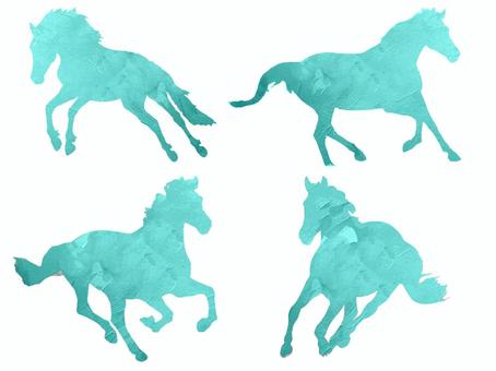 青の綺麗な馬のシルエット4点_年賀素材に 青の綺麗な馬のシルエット4点_年賀素材に ウマ,馬,シルエット,年賀素材,干支,午,影,年賀状,正月,12月のイラスト素材