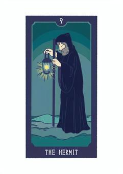 タロット_9隠者_手描きイラスト タロット,tarot,人物,隠者,占い,カードのイラスト素材