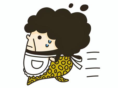 大阪のおばちゃん 大阪のおばちゃん おばちゃん,二頭身,走る,焦る,ヒョウ柄のイラスト素材