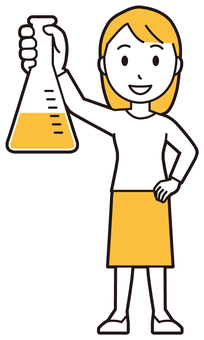  ロングヘア女性(黄)-494-全身 実験,女性,女の子,人物,かわいい,フラスコ,研究,薬品,検査,調べるのイラスト素材