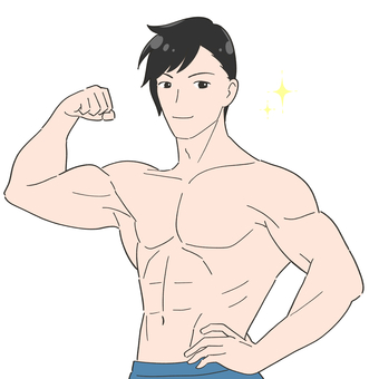 筋肉ムキムキの男性　イラスト 男性,男子,黒髪,筋肉,筋トレ,ムキムキ,マッチョ,鍛える,成功,やる気のイラスト素材